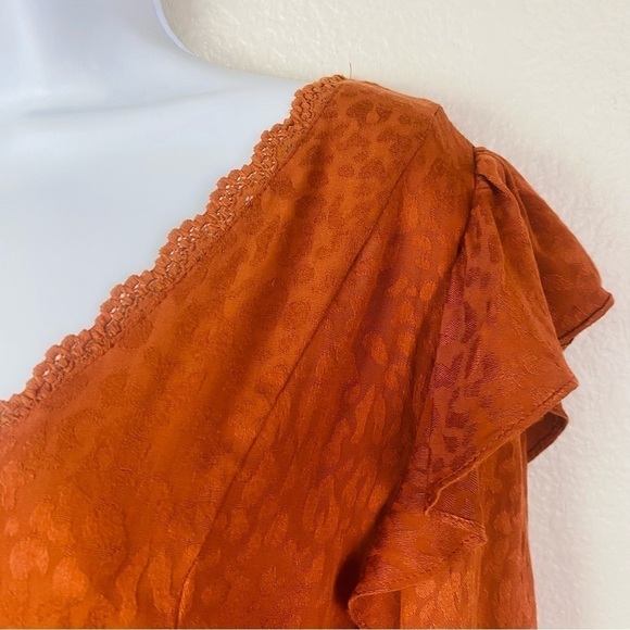 LunaChix Jacquard Leopard Print Long Sleeve Rust Dress Size L - Picture 3 of 10